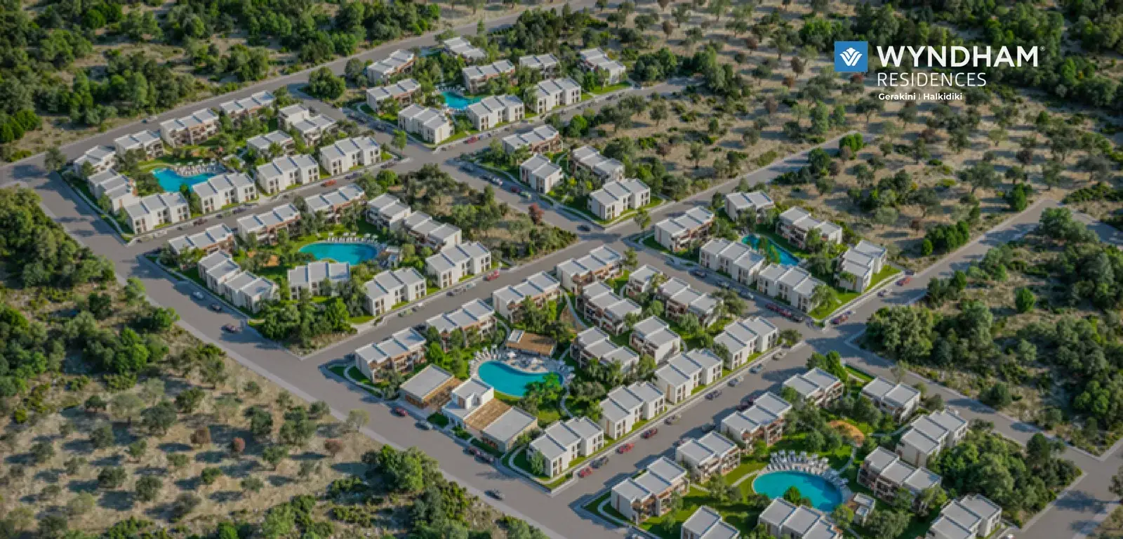 Aerial render of Wyndham Residences Gerakini, Halkidiki, Greece